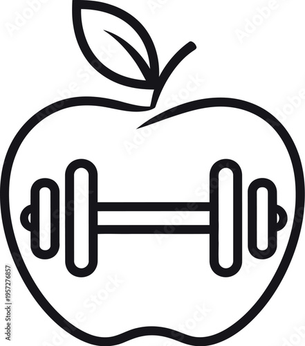 Simple black line art icon symbolizing the crucial relationship between healthy eating and consistent physical strength training exercises