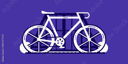 Minimalist illustration of a bicycle within a geometric cage structure