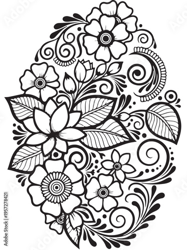 Slika na platnu Brown henna floral design coloring page