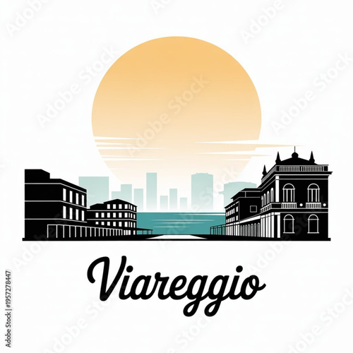 Viareggio Skyline Silhouette — A Stylish Seaside City in Tuscany Italy Vector Illustration