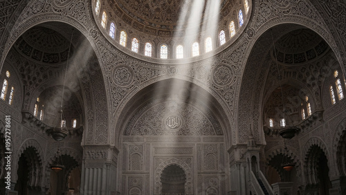 The splendor of the mosque is aesthetic and you can see the dome from the inside and sunlight coming in from the top hall