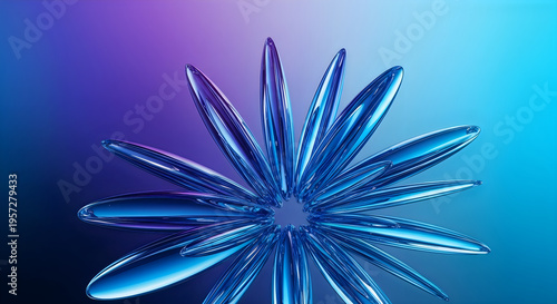 A vibrant abstract flower like form constructed from polished reflective blue and purple materials high-quality