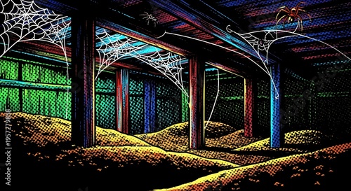 Abandoned industrial building with vibrant graffiti.
