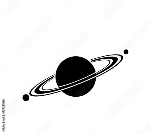 Minimalist Saturn Planet Illustration with Rings and Moons.