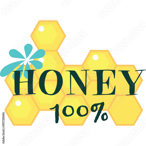Honey icon. 100 percent food product vector sticker, badge or logo design isolated on white background