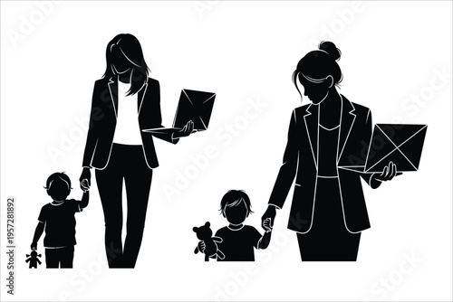 Silhouette of a family with two adults and two children