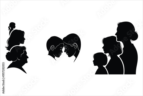 Family silhouette portraits with angel wings