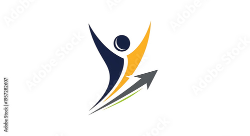 A dynamic figure with arms raised embodies upward momentum and continuous progress with a flowing arrow design. Free Download A dynamic figure with arms raised embodies upward momentum and continuous progress with a flowing arrow design. - GFXLoad