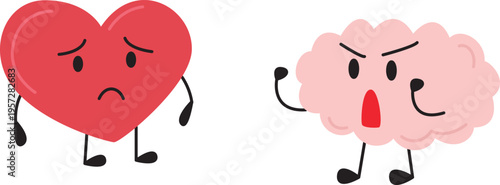 Heart and Brain emoji interaction illustration