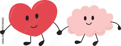 Heart and Brain emoji interaction illustration