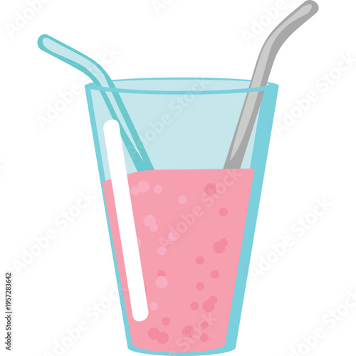 Disposable plastic tableware vector. Reusable drink glass with straw icon isolated on white background