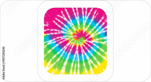 Vibrant tie dye pattern with pink blue green and yellow hues on white background abstract design