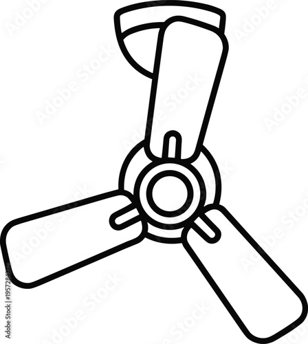 Ceiling fan three blades vector illustration design, household appliance interior climate control branding art concept, black and white minimal creative collection