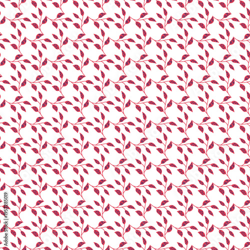 Seamless Pink Red Leaf Floral Pattern With Delicate Branches For Textile And Wallpaper Design