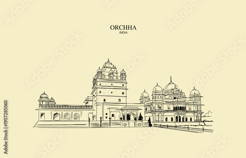Orchha India Palace Complex Drawing Architecture Monument