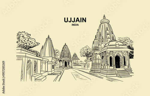 Ujjain India Temple Complex Sketch Architecture Hindu