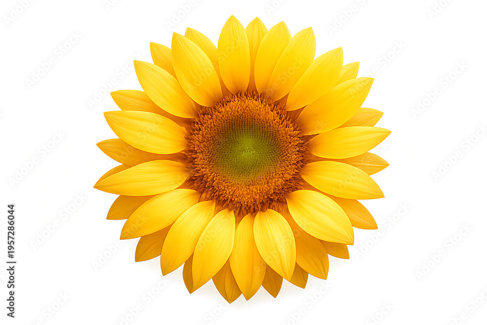 Fototapeta premium yellow sunflower on transparent background, single fully bloomed flower, tup view,no stem, no leaves, isolated blossom.Hihghly detalied petals,natural soft gradients, realistic texture.