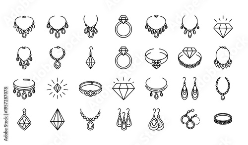 Minimal jewelry line icon collection vector with editable stroke design