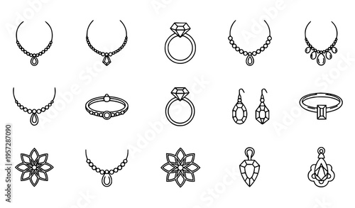 Simple jewelry line icon pack vector with necklace and ornament symbols