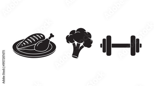 Healthy Food And Fitness Icons For Wellness Concepts