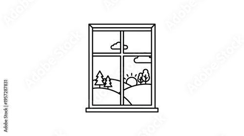 Window View of Sunrise Over Rolling Hills and Trees