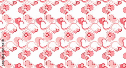 A romantic pattern of pink heart shapes intertwined in a seamless design on a white background for Valentine's Day.