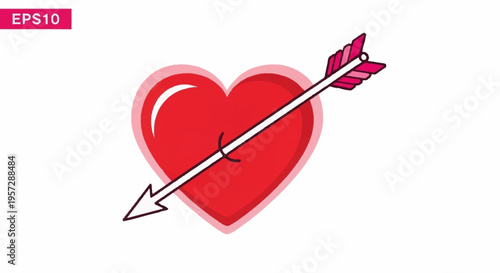 A heart pierced by an arrow on a white background with love symbol