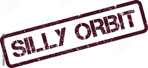 Distressed maroon rubber stamp effect displaying the bold Silly Orbit text for cosmic communication