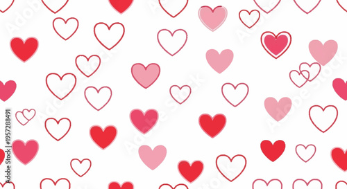 The illustration features a vibrant collection of red and pink hearts floating in the air.