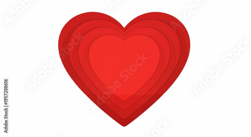 A vibrant red layered heart illustration emerges prominently in a neutral space.