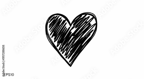 A heart shape symbol drawn with scribbled lines on a plain surface in a sketchy style.