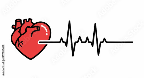 Anatomical heart illustration generates electrocardiogram in medical graphic