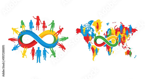 Global unity and connection symbolized by an infinity sign with people