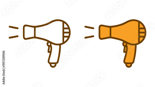 Stylized Hair Dryer Illustrations: Two modern hair dryer illustrations, one outlined and the other filled, represent the convenience and style offered by the common appliance.