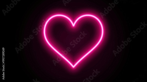 A vibrant pink neon heart glows in the dark.