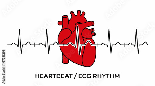 A stylized red heart with an ECG rhythm line through it symbolizes medical health.
