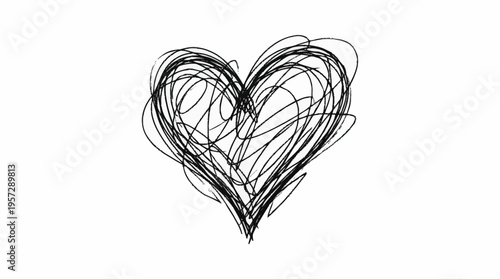 Expressive hand-drawn heart doodle in a scribbled sketch style, symbolizing love, passion, and affection with an artistic, spontaneous flair on a clean white background