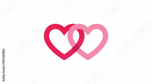 Two overlapping hearts in pink and red, symbolizing love and connection, rendered in a clean, modern graphic style