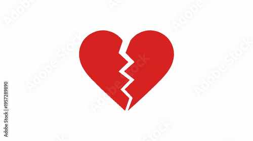 A broken red heart icon symbolizing heartbreak, sadness, and relationship issues with a clean white background