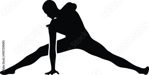 Vector illustration of a beautiful young woman in a black dress dancing as a dark silhouette profile showing a graceful body pose and shadow outline