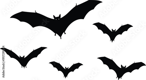 bat animal halloween silhouette flying spooky shape set