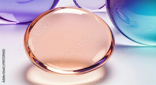 Abstract composition featuring translucent spheres in shades of peach purple and blue high-quality professional detailed