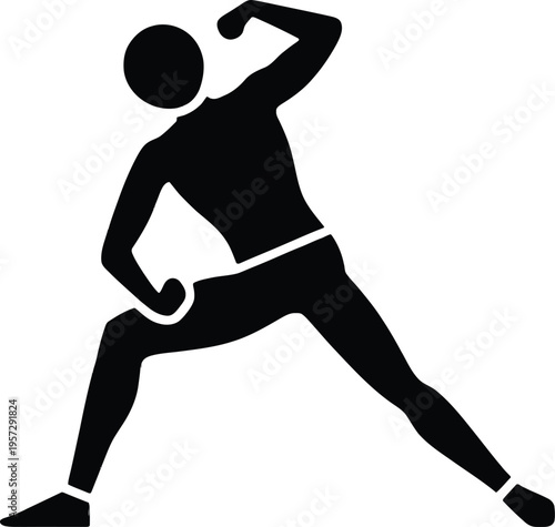 Black silhouette illustration of a professional athlete and tennis player in action, featuring a vector design of a person engaged in fitness and competitive sports competition