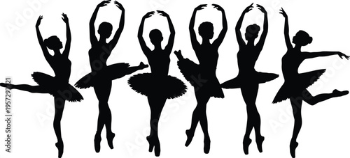 Ballet dancers silhouette collection in graceful poses performing classical dance, elegant ballerina characters isolated, flat vector illustration