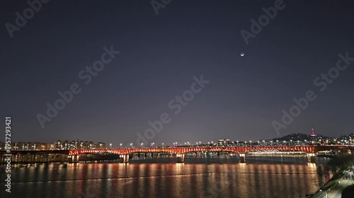 Seongsu Bridge Night Traffic Han River Seoul 성수대교 한강 야경 차량 영상