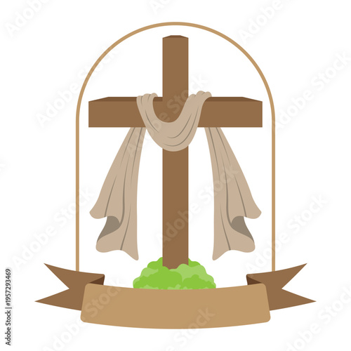 Good Friday illustration with Cross elements and cloth with ribbon containing empty space