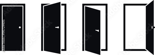 Cuadro en lienzo door icons set with open and closed doorway entrance exit access symbols, archit