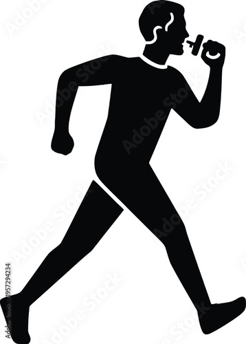 Black vector illustration of an athletic runner silhouette in action, featuring a person in a fitness sprint for sports competition and active lifestyle