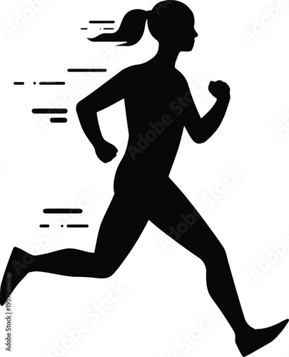 Black vector illustration of a fit woman athlete silhouette running and jogging for sports fitness exercise