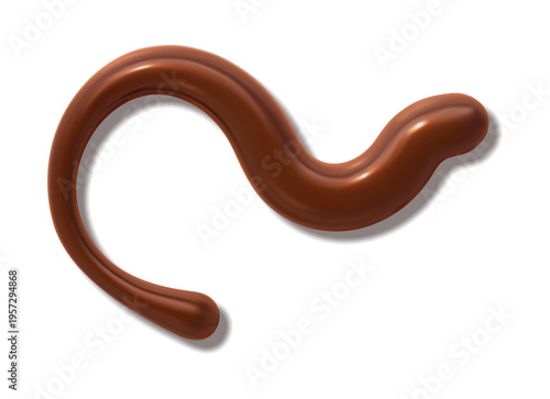 Glossy chocolate drizzle with melt cocoa syrup swirl and caramel glaze drip. Isolated 3d vector melted milk choco sauce in creamy liquid flow, brown splash and droplet, smooth sweet cacao candy squirt